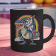 Boston Terrier Unicorn Riding Dinosaur T-Rex Girls Rainbow Graphic Print Coffee Mug, Boston Terrier Riding Mugs, gift for family, gift for coworker