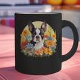 Cute Boston Terrier Spring Flower Garden Colorful Puppy Dog Graphic Print Coffee Mug, gift for family, gift for coworker