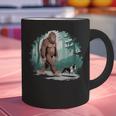 Whimsical Forest Adventures Sasquatch Bigfoot Walking Boston Terrier Dog Lovers Graphic Print Coffee Mug, gift for family, gift for coworker