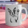 Boston Terrier Dog Raising Paw Idea Men Women Graphic Print Coffee Mug, gift for family, gift for coworker