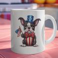 Boston Terrier Puppy Dog Holds His American Flag 4th Of July Graphic Print Coffee Mug, American Boston Terrier Mugs, Boston Terrier 4th Of July Mugs, gift for family, gift for coworker