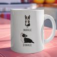 Inhale Exhale Yoga Boston Terrier Tshirt Graphic Print Coffee Mug, gift for family, gift for coworker