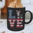 4th Of July Decor Patriotic LOVE Boston Terrier USA Flag Graphic Print Coffee Mug, novelty gifts, funny gifts