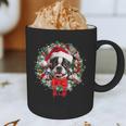 Boston Terrier Christmas Wreath Decoration Xmas Pajamas Graphic Print Coffee Mug, novelty gifts, funny gifts