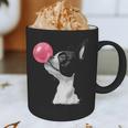 Boston Terrier Dog Blowing Chewing Bubble Gum Pink Graphic Print Coffee Mug, novelty gifts, funny gifts