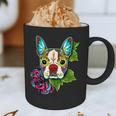 Boston Terrier In Red Day Of The Dead Sugar Skull Dog Graphic Print Coffee Mug, novelty gifts, funny gifts