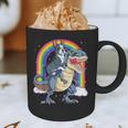 Boston Terrier Riding Dinosaur T-Rex Boys Kids Rainbow Graphic Print Coffee Mug, novelty gifts, funny gifts