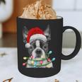 Boston Terrier Santa Christmas Tree Lights Xmas Boys Men Dog Graphic Print Coffee Mug, novelty gifts, funny gifts