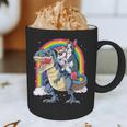 Boston Terrier Unicorn Riding Dinosaur T-Rex Girls Rainbow Graphic Print Coffee Mug, novelty gifts, funny gifts