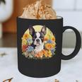 Cute Boston Terrier Spring Flower Garden Colorful Puppy Dog Graphic Print Coffee Mug, novelty gifts, funny gifts