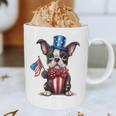 Boston Terrier Puppy Dog Holds His American Flag 4th Of July Graphic Print Coffee Mug, novelty gifts, funny gifts