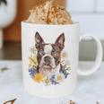 Floral Boston Terrier Graphic Print Coffee Mug, novelty gifts, funny gifts