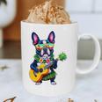 Hawaiian Boston Terrier & Pineapple Ukulele Summer Vacation Graphic Print Coffee Mug, novelty gifts, funny gifts