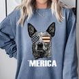 4th July Blue Heeler Dog Merica Patriotic USA Flag Cute Comfort Colors Sweatshirt Blue Jean