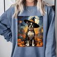 Aesthetic Halloween Boston Terrier Dog Witch Pumpkin For Men Women Kids Comfort Colors Sweatshirt Blue Jean