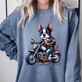 Biker Boston Terrier Dog Riding Motorbike Comfort Colors Sweatshirt Blue Jean