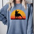 Boston Terrier Bostie Sunset Retro Dog Pet Mom Dad Comfort Colors Sweatshirt Blue Jean