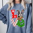 Boston Terrier Christmas Tree Lights Santa Dog Xmas For Men Women Kids Comfort Colors Sweatshirt Blue Jean