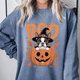 Boston Terrier Costume On Pumpkin Halloween Boston Terrier Comfort Colors Sweatshirt Blue Jean