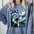 Boston Terrier Dog Art Van Gogh Starry Night Boston Terrier Comfort Colors Sweatshirt Blue Jean