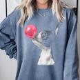 Boston Terrier Dog Blowing Chewing Bubble Gum Pink Comfort Colors Sweatshirt Blue Jean