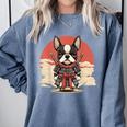 Boston Terrier Dog Japanese Style Samurai Dogs Comfort Colors Sweatshirt Blue Jean