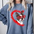 Boston Terrier Dog Mom Dad Valentine’s Day Pet Lover For Men Women Kids Comfort Colors Sweatshirt Blue Jean