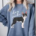 Boston Terrier Dog Mom Woman Women Comfort Colors Sweatshirt Blue Jean