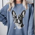 Boston Terrier Dog Motif Pet Illustration Boston Terrier For Men Women Kids Comfort Colors Sweatshirt Blue Jean