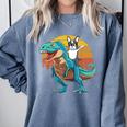 Boston Terrier Dog Riding Dinosaur T Rex Boys Comfort Colors Sweatshirt Blue Jean