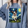 Boston Terrier Dog Starry Night Painting Comfort Colors Sweatshirt Blue Jean