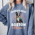 Boston Terrier Groovy World's Best Boston Mom Comfort Colors Sweatshirt Blue Jean