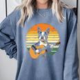 Boston Terrier Guitar Retro Comfort Colors Sweatshirt Blue Jean
