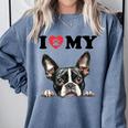 Boston Terrier I Heart My Dog Dog Lover Comfort Colors Sweatshirt Blue Jean