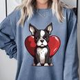 Boston Terrier Mom Dad Bostie Dog Lover Valentines Day Comfort Colors Sweatshirt Blue Jean