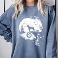 Boston Terrier And Moon Halloween Costume Dog Lover Comfort Colors Sweatshirt Blue Jean