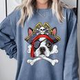 Boston Terrier Pirate T Shirt Jolly Roger Crossbones Skull Comfort Colors Sweatshirt Blue Jean