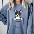 Boston Terrier In The Pocket Cute Pocket Boston Terrier Comfort Colors Sweatshirt Blue Jean