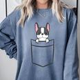 Boston Terrier In The Pocket Cute Boston Terrier Dog For Men Women Girls Kids Comfort Colors Sweatshirt Blue Jean