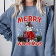 Boston Terrier Santa Claus Hat Merry Christmas Dog X-Mas Comfort Colors Sweatshirt Blue Jean