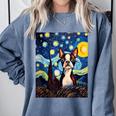 Boston Terrier Starry Night Van Gogh Art Comfort Colors Sweatshirt Blue Jean