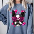 Boston Terrier Valentines Day Shirt Heart Dog Lover Comfort Colors Sweatshirt Blue Jean