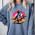 Boston Terrier Wearing A Cowboy Hat On T-Rex Comfort Colors Sweatshirt Blue Jean