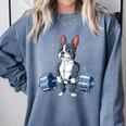Boston Terrier Weightlifting Deadlift Men Fitness Gym Comfort Colors Sweatshirt Blue Jean