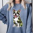 Camo Boston Terrier Pet Owner Camouflage Dog Lover Comfort Colors Sweatshirt Blue Jean