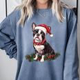 Cute Boston Terrier Dog Christmas Merry X-Mas Graphic Comfort Colors Sweatshirt Blue Jean