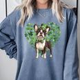 Cute Boston Terrier Shamrock St Patrick's Day Dog Lover Men Women Kids Comfort Colors Sweatshirt Blue Jean