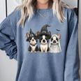 Cute Halloween Boston Terrier Dogs Witch Hat Ghost Dog For Men Women Kids Comfort Colors Sweatshirt Blue Jean