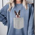 Dog In Your Pocket Boston Terrier For Men Women Girls Kids Comfort Colors Sweatshirt Blue Jean
