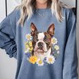 Floral Boston Terrier Comfort Colors Sweatshirt Blue Jean